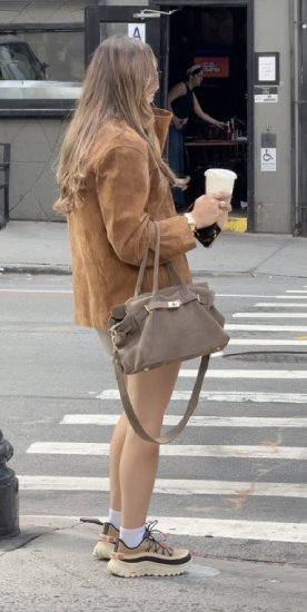 taupe suede handbag