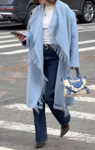 wool blue fringe trench