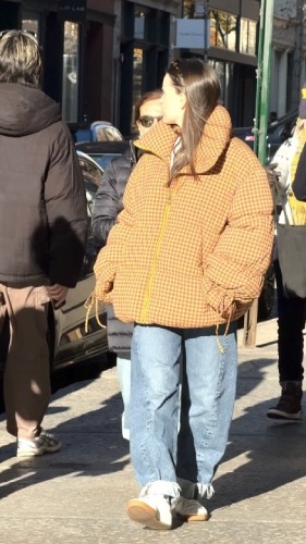 oversized jacket paired with barrel jeans