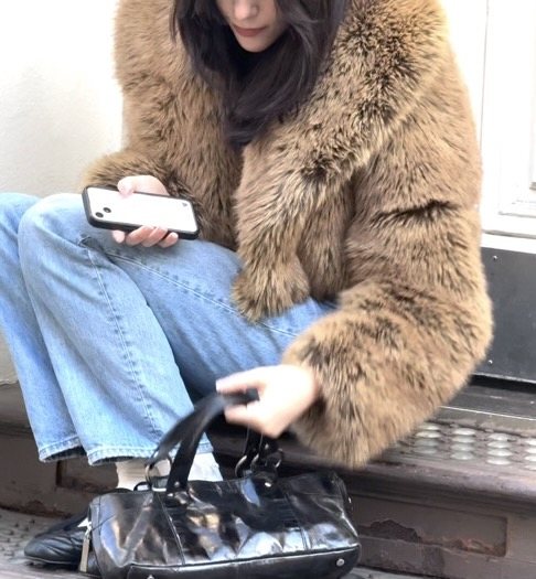 Yadavi Brown Vegan Fur Cropped Jacket