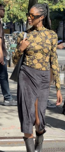 Velour Column Skirt with the Lyric Long Sleeve
